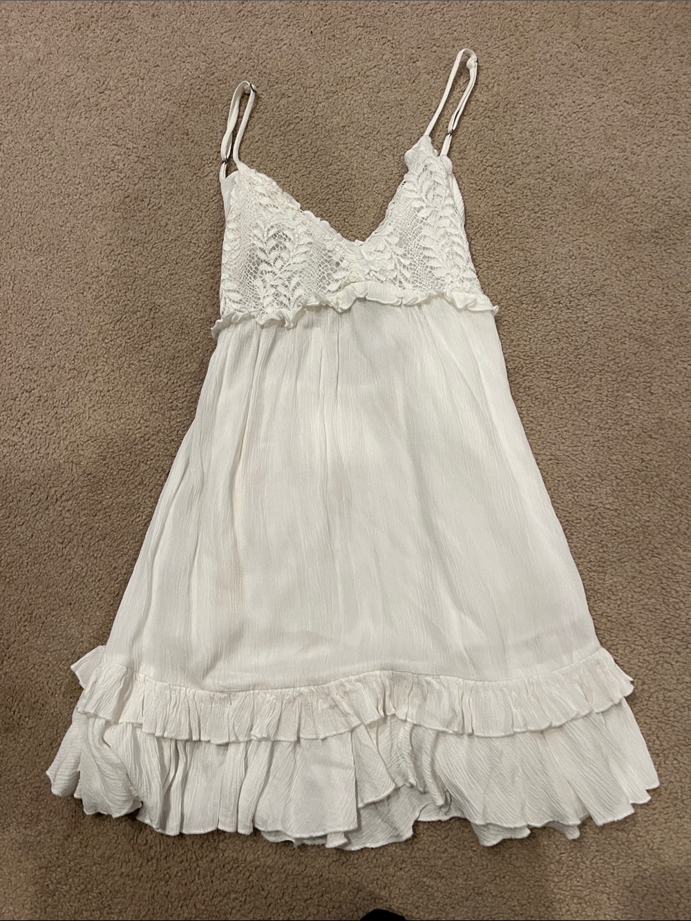 Ocean Drive Women's White Crochet Bodice Ruffle Slip tie back Dress- small